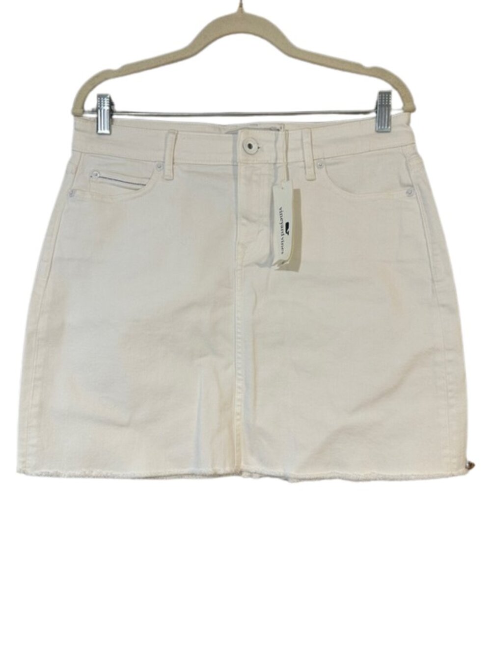 NWT Vineyard Vines White Denim Mini Skirt Size 10 Raw Hem